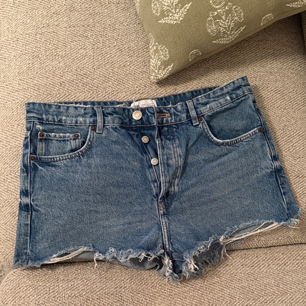 Zara Blue Distressed Jean Shorts